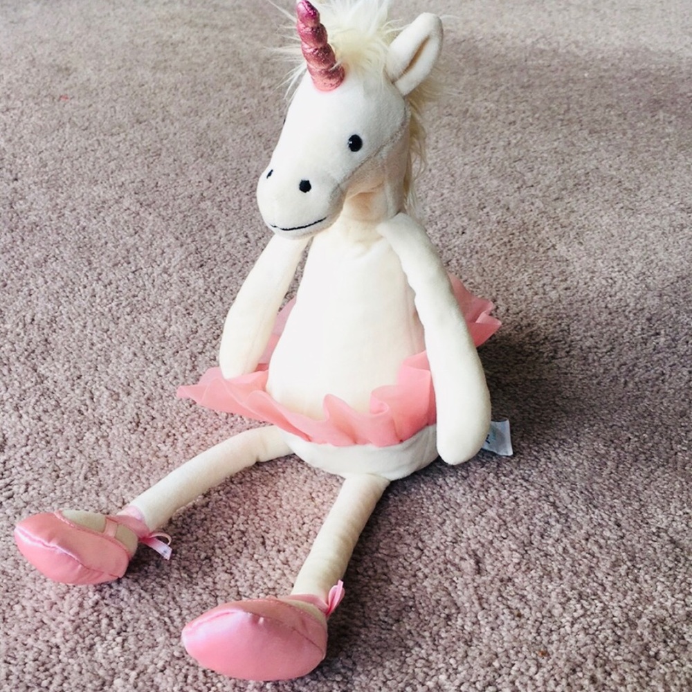 ❣️ JELLYCAT ❣️ COLLECTION SUPER CUTE WHITE UNICORN WITH PINK TUTU PLUSH TOY .